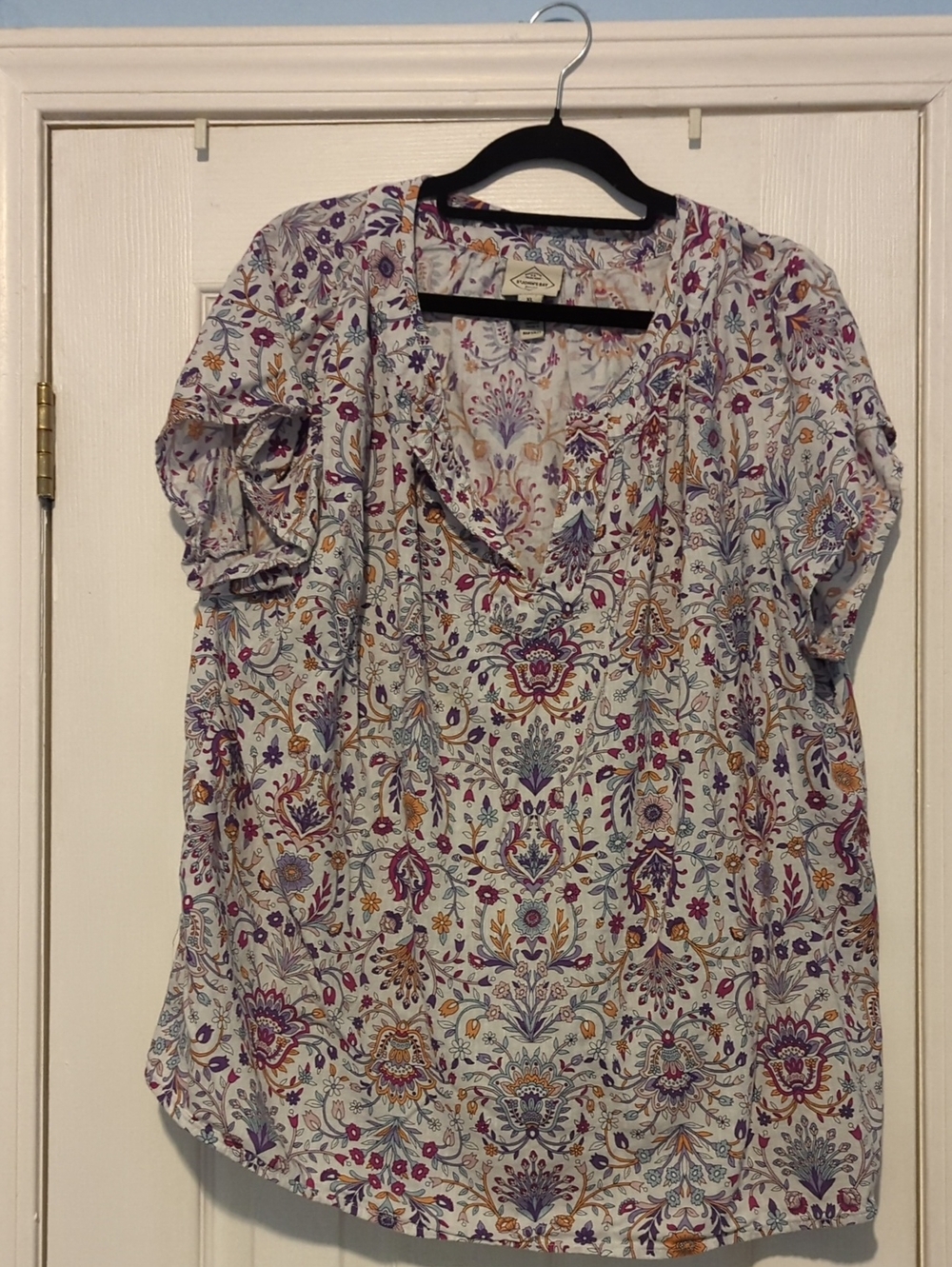 Lightweight Floral Peasant Top - Purple & Cream